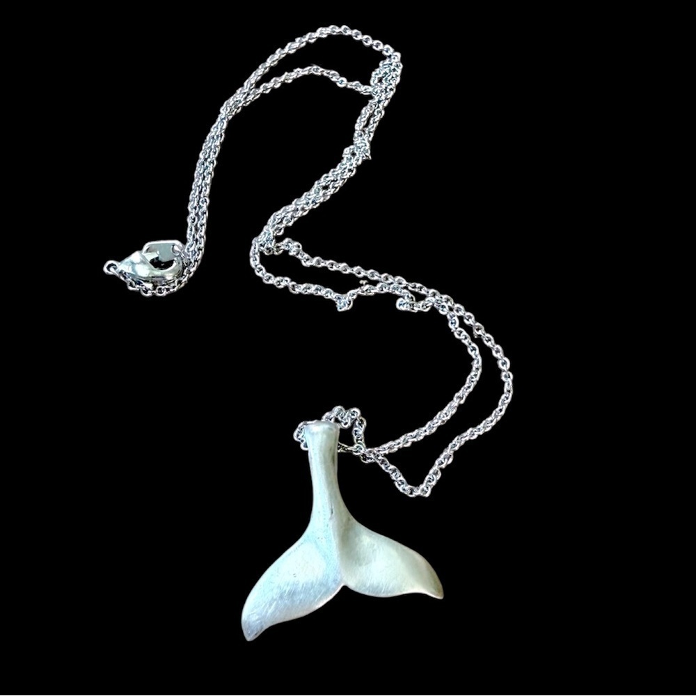 Sterling Silver Whale Tale Pendant Necklace